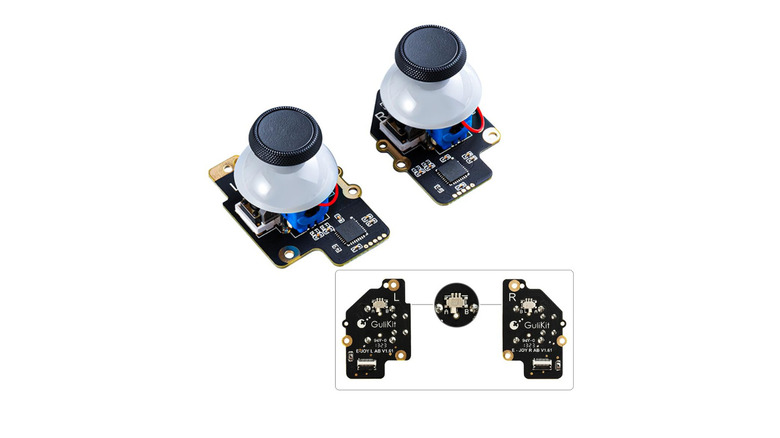Two GuliKit Hall Effect joystick modules mounted on small green circuit boards.