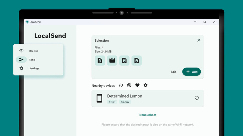 The LocalSend app branding on a green background representing secure data transfer.
