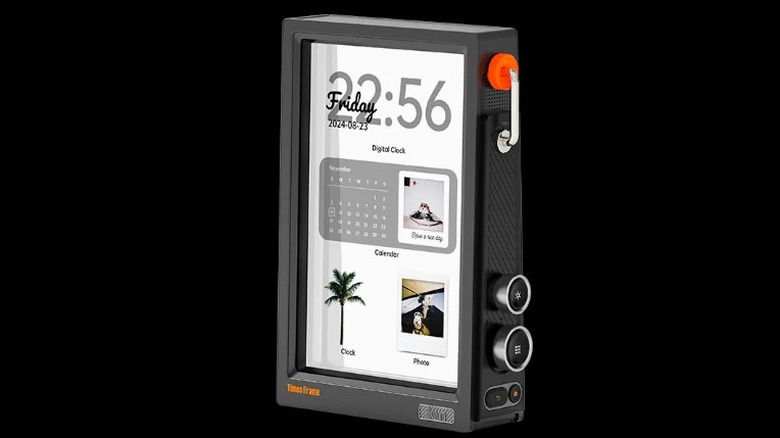 The Divoom Timesframe displaying time, calendar, and photo data.