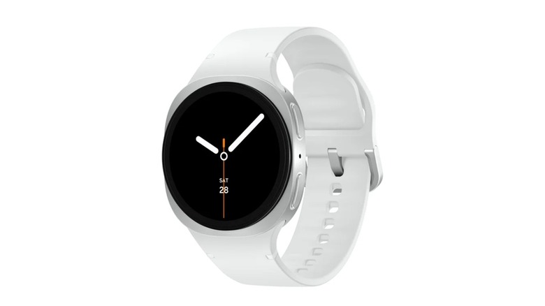 The Samsung Galaxy Watch 8 (40mm) featuring a clean digital watch face on a white background.