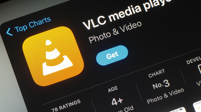 VLC Media Player's app page within the Google Play Store interface on a television.