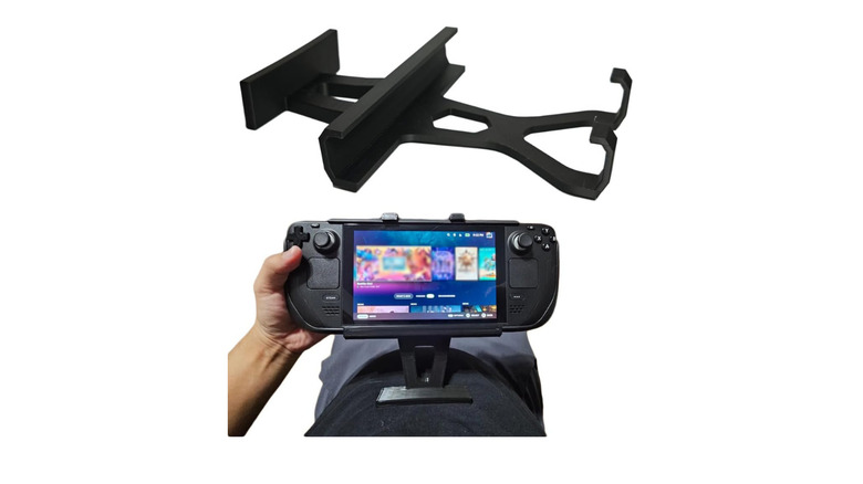 The Deck Mate mounting system shown as a standalone bracket and attached to the Steam Deck backplate.