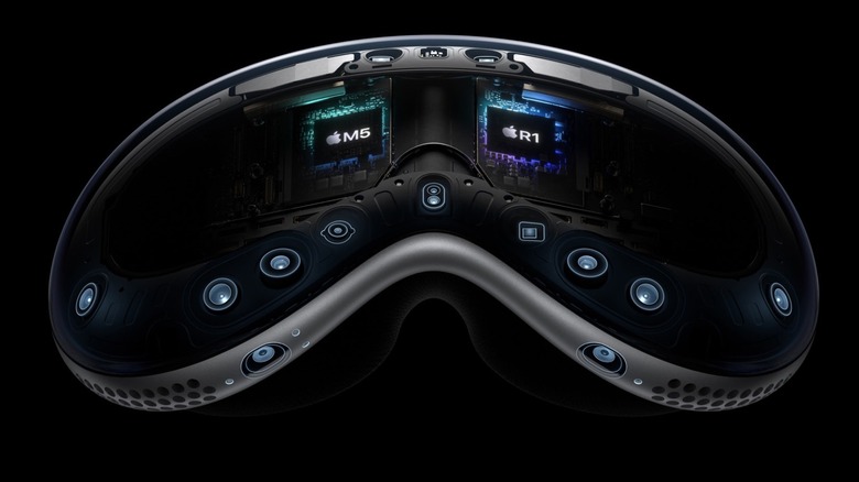 Internal view of the Apple Vision Pro hardware architecture featuring the processing chips.