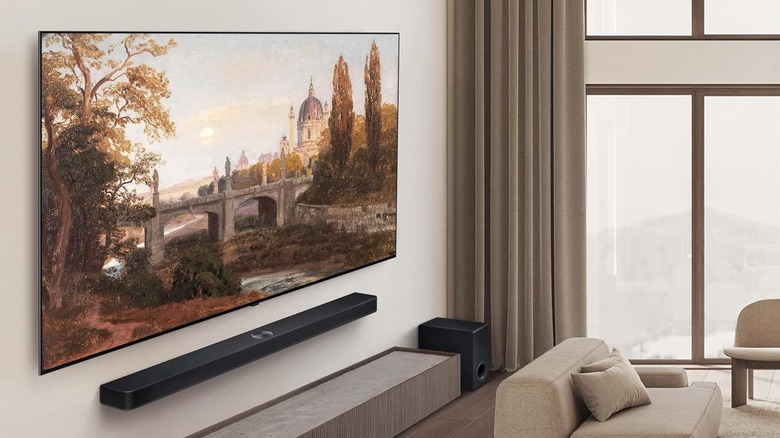 The LG B5 OLED TV mounted to a wall.
